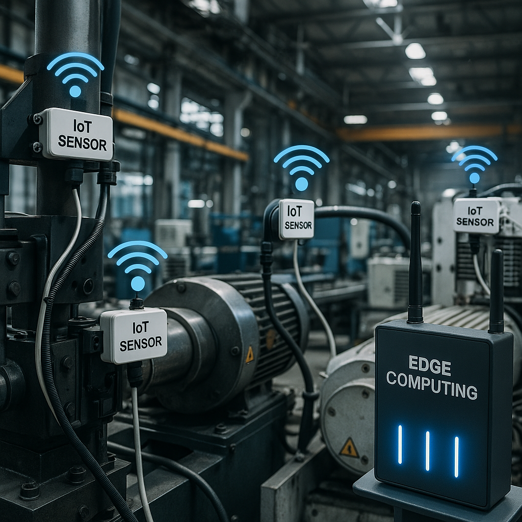 Usine intelligente avec capteurs IoT et passerelles Edge Computing en environnement industriel