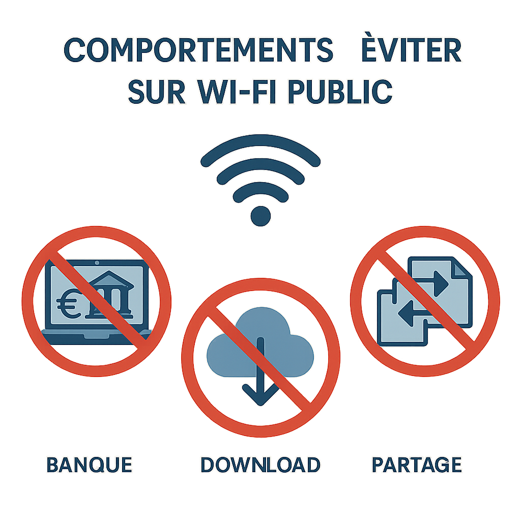 Illustration des comportements à éviter sur Wi-Fi public
