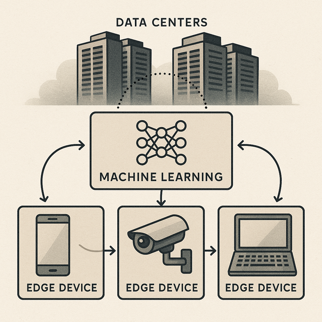 Illustration d’une architecture de machine learning déployée sur plusieurs appareils Edge