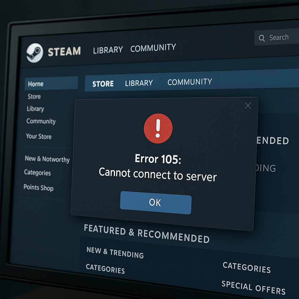Capture d’écran de l’erreur 105 Steam impossible de se connecter au serveur