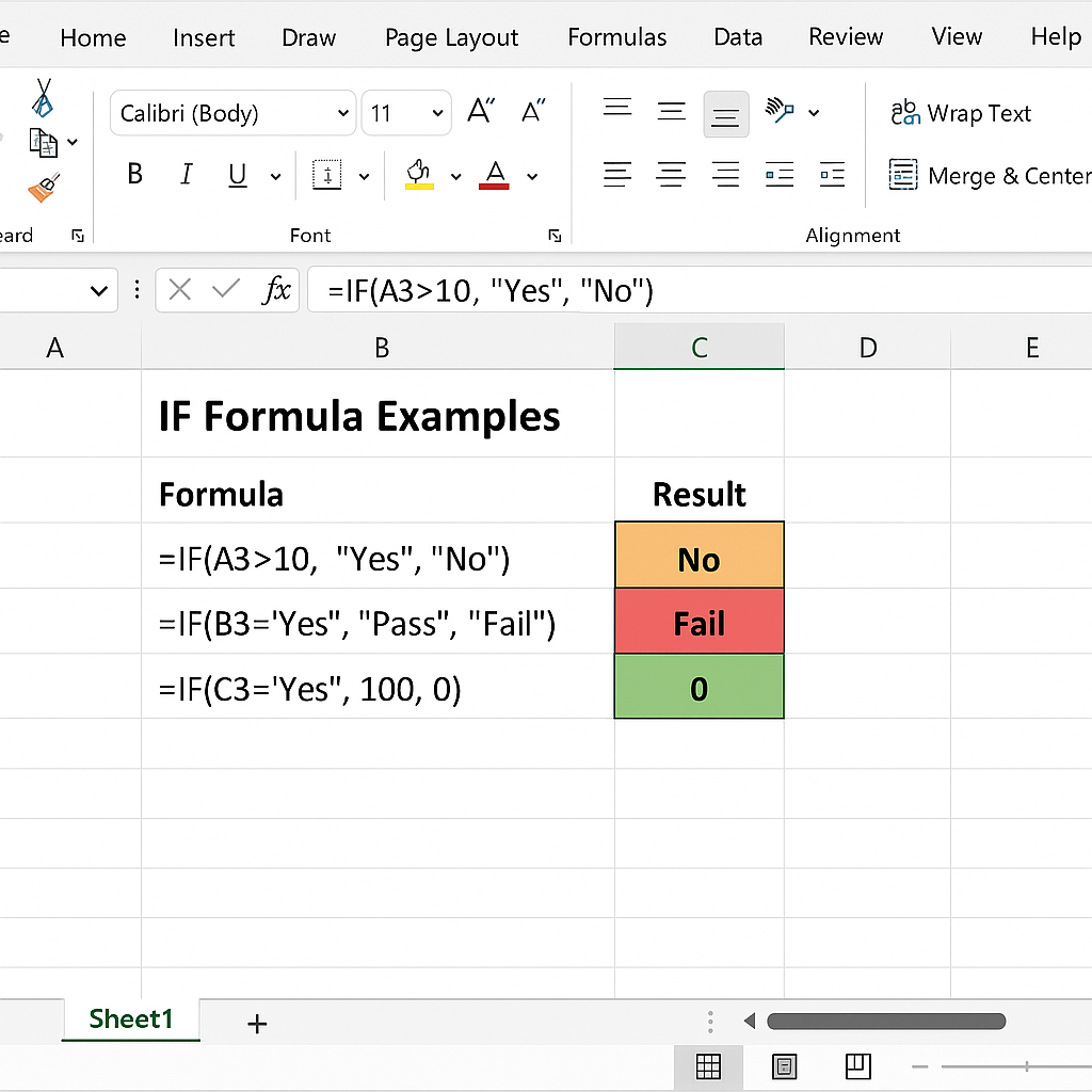 Capture d’écran d’un classeur Excel illustrant la formule SI