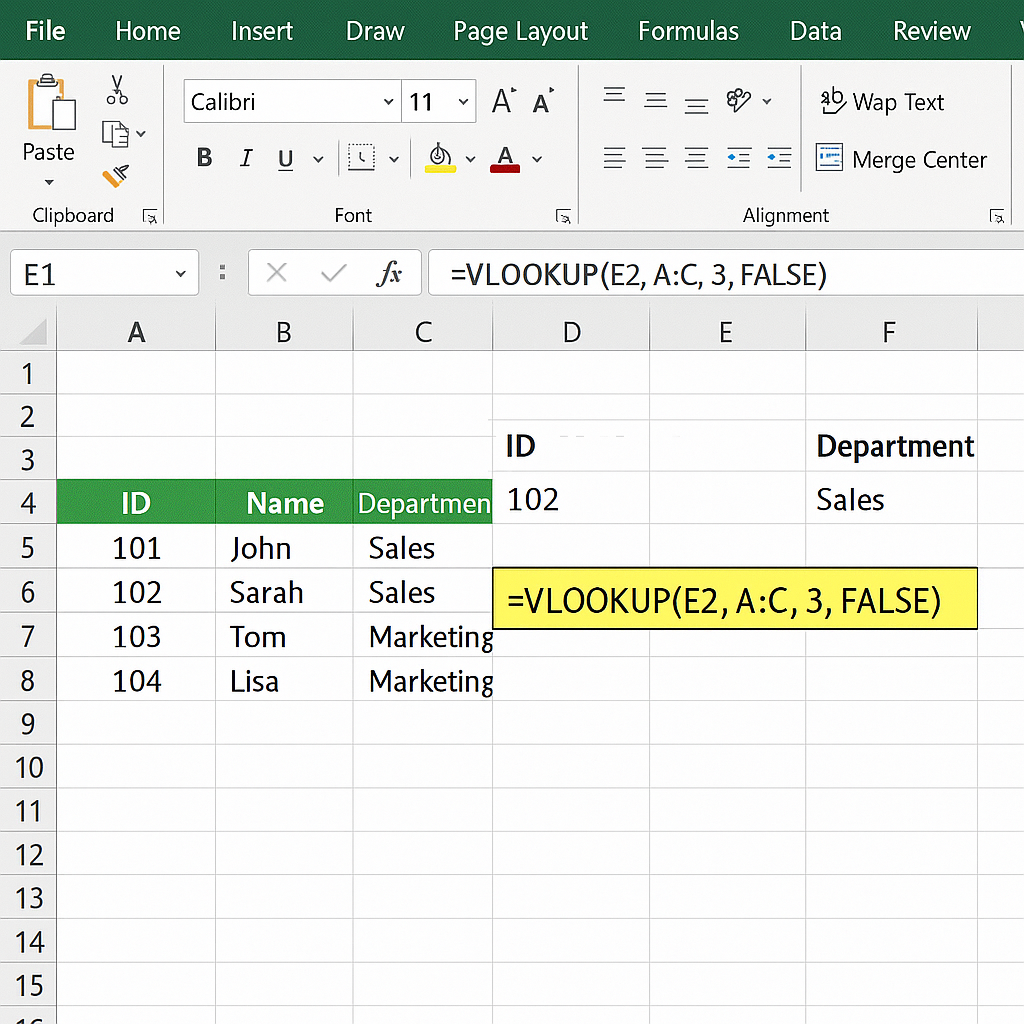 Illustration d'une utilisation de RECHERCHEV dans une feuille Excel