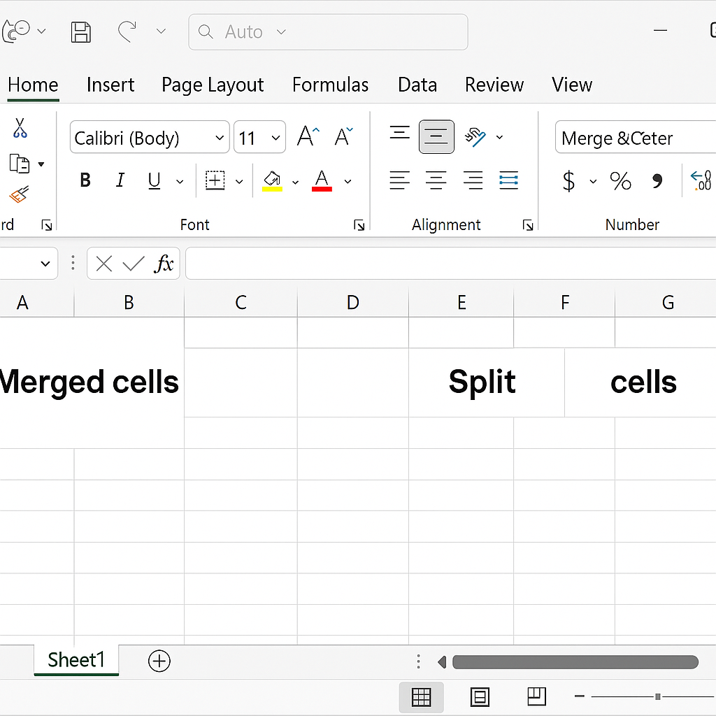 Illustration des options de fusion et fractionnement de cellules dans Excel