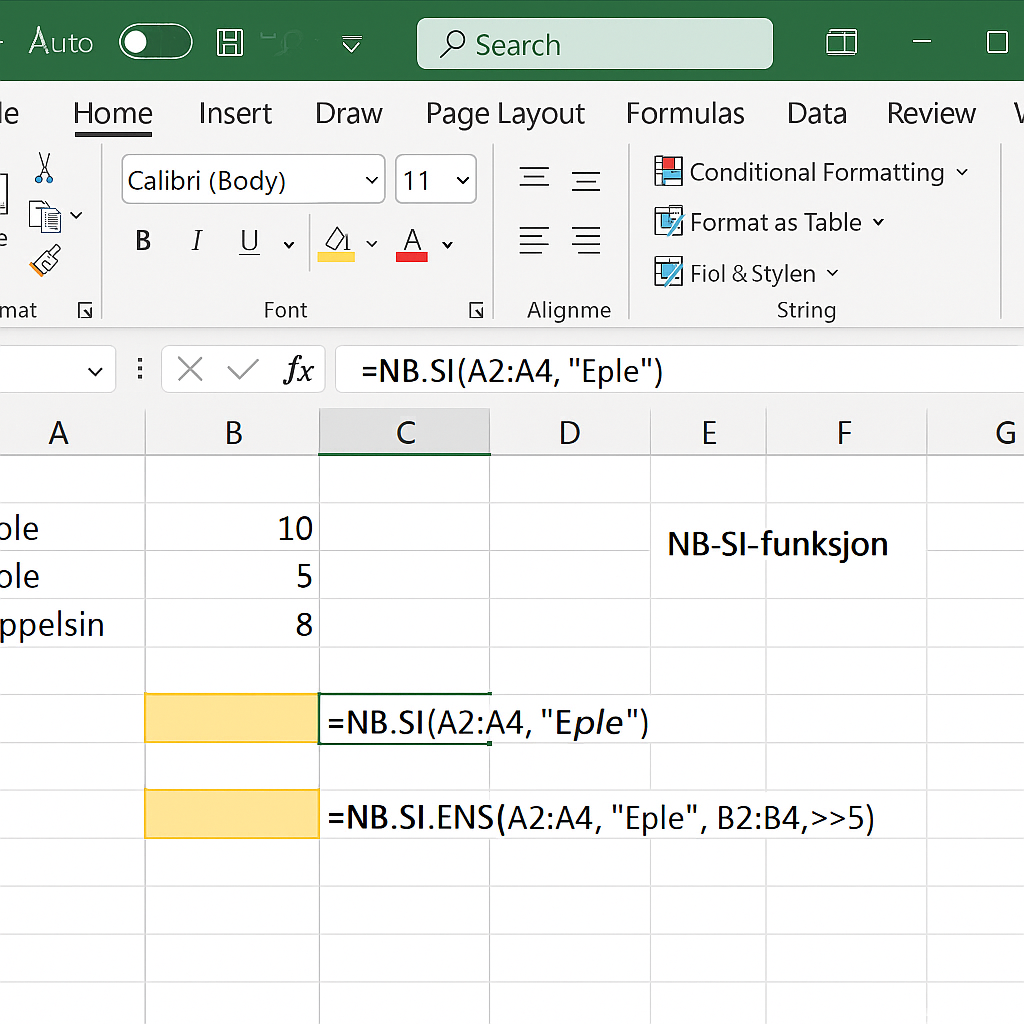 Capture d'écran Excel mettant en avant les fonctions NB.SI et NB.SI.ENS