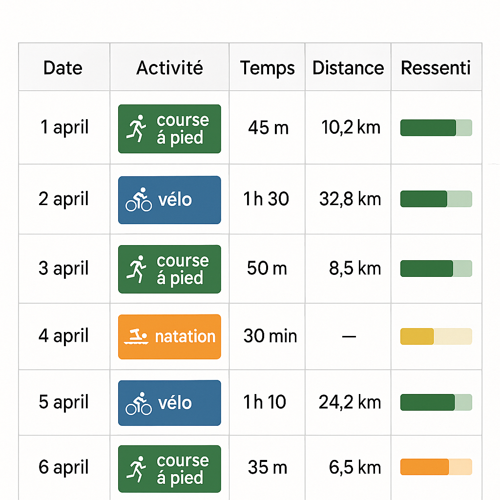 Sport-Tracking-Tabelle in Excel