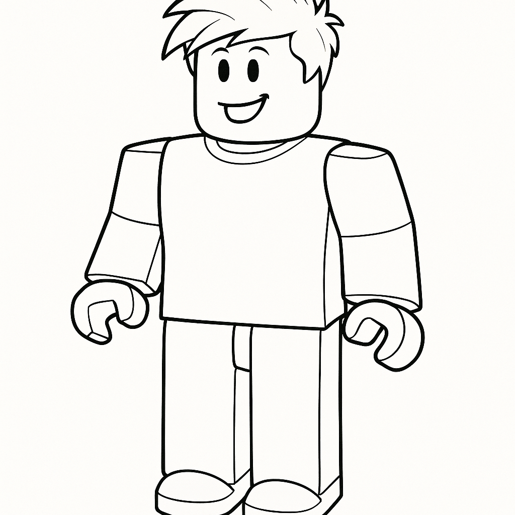 Ausmalbild eines Roblox-Jungen-Avatars im Cartoon-Stil
