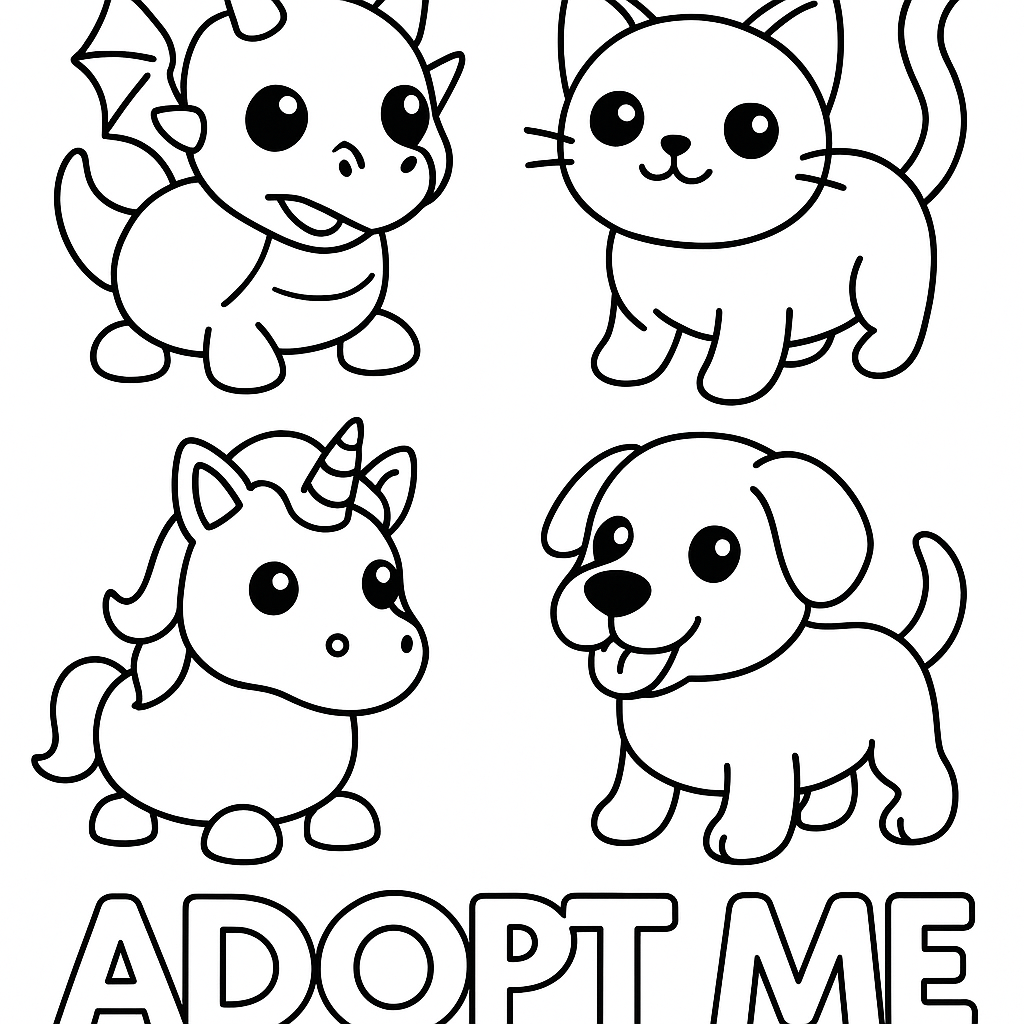 Roblox Adopt Me Ausmalbild Tiere mit einfachen Konturen