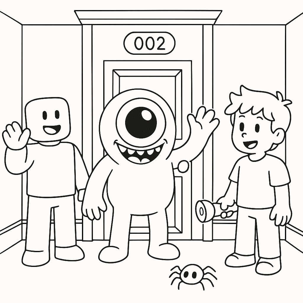 Nicht gruselige Roblox Doors Zeichnung zum Ausmalen bereit