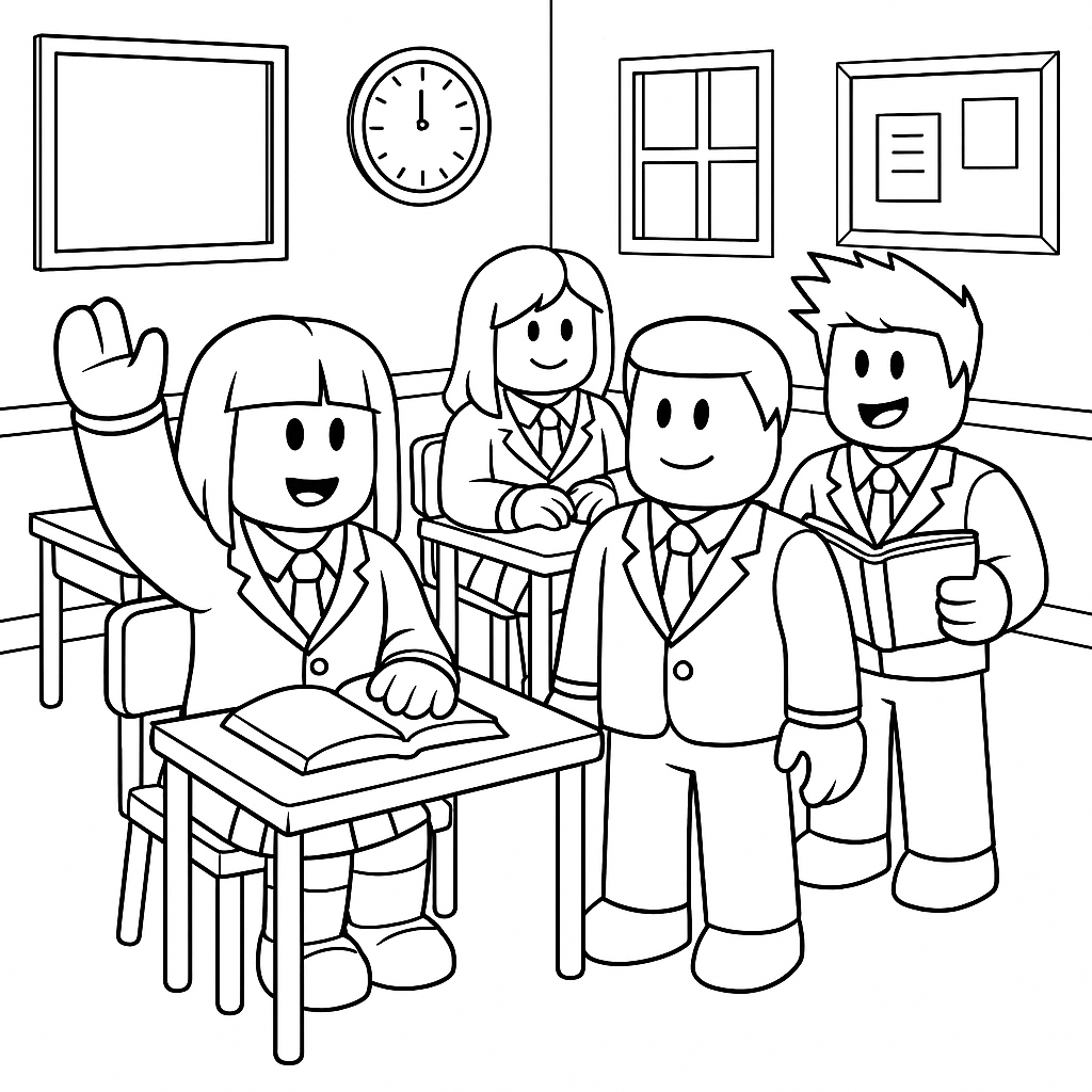 Roblox-Ausmalbild zum Thema Schule