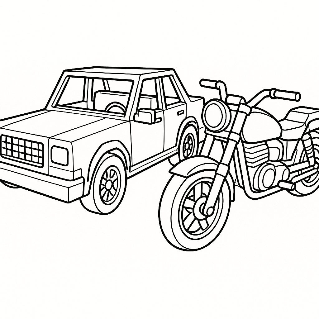 Ausmalvorlage eines Roblox-Fahrzeugs, Auto und Motorrad