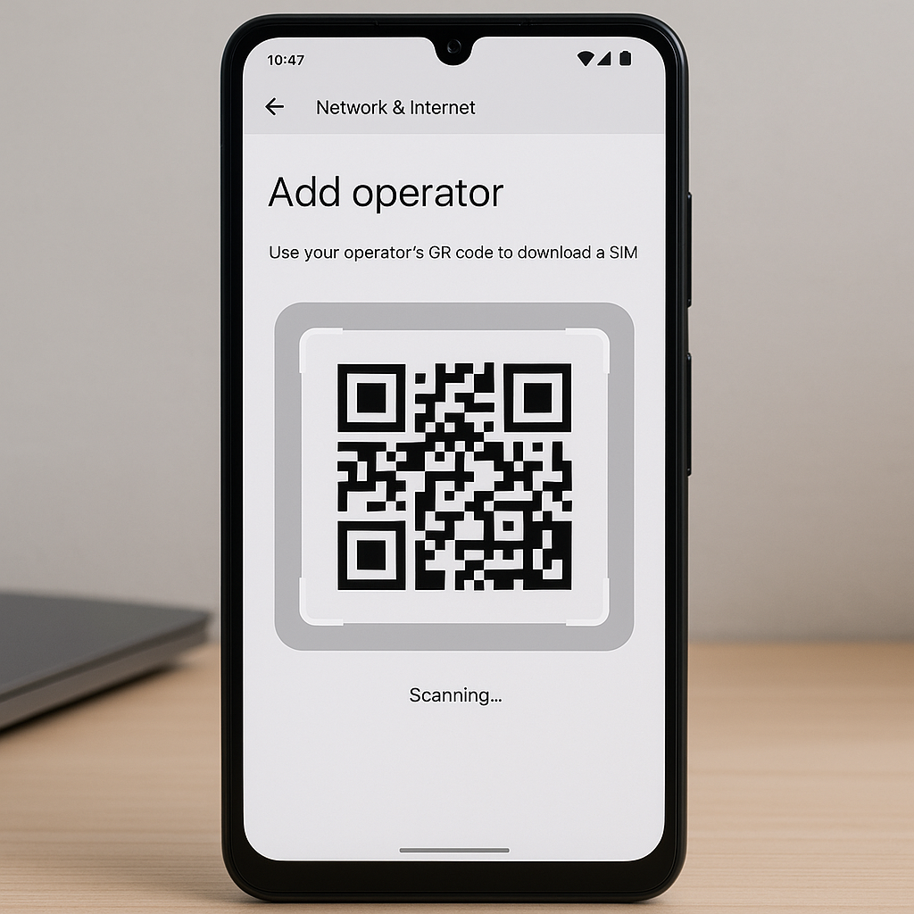 Android-Bildschirm mit Hinzufügen eines B&You eSIM-Anbieters, Netzwerk-Einstellungen