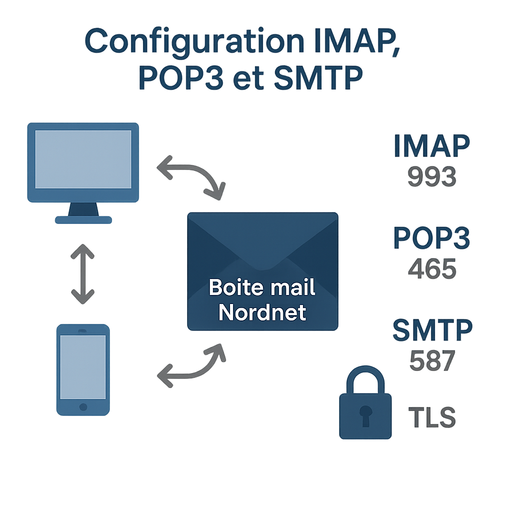 Schema IMAP, POP3 und SMTP für ein Nordnet-Postfach mit Multi-Geräte-Synchronisation