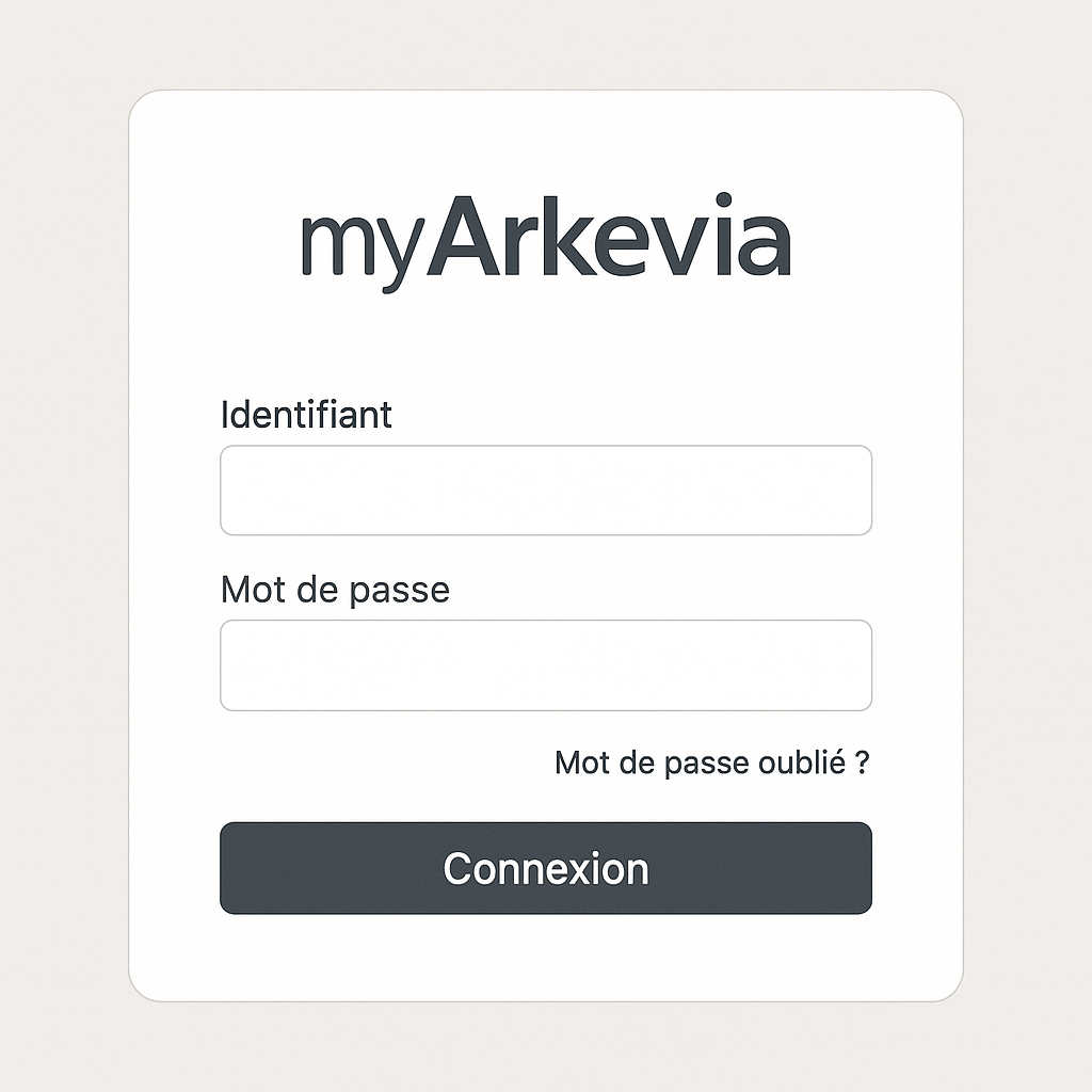 Simulierter Screenshot der myArkevia-Anmeldeseite mit Benutzername- und Passwortfeldern