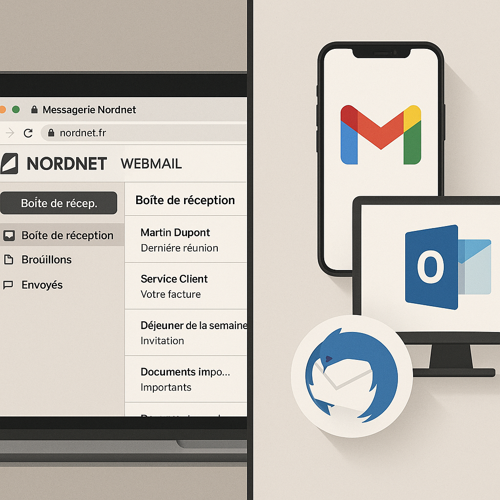 Visueller Vergleich Webmail Nordnet und Clients Gmail, Outlook, Thunderbird im Jahr 2025