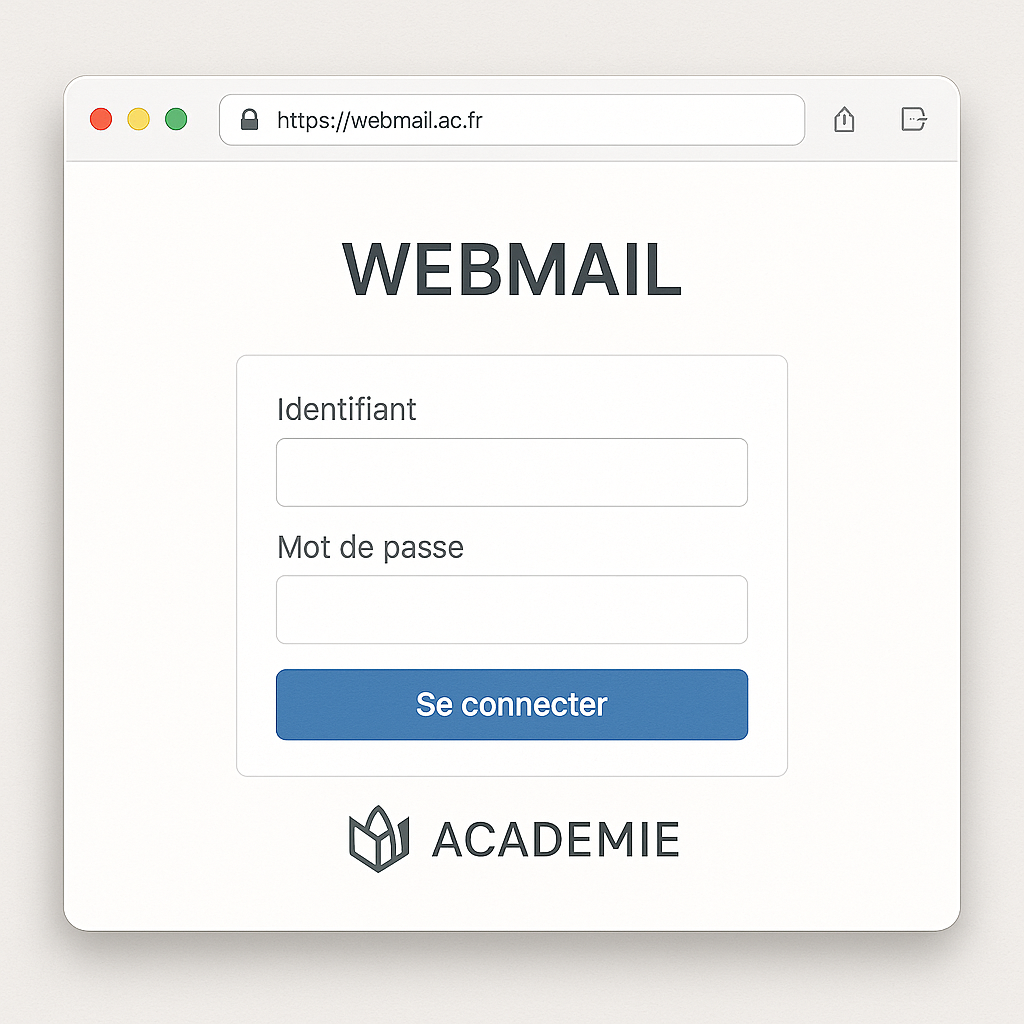 Anmeldeseite Webmail AC Normandie angezeigt in einem modernen Browser