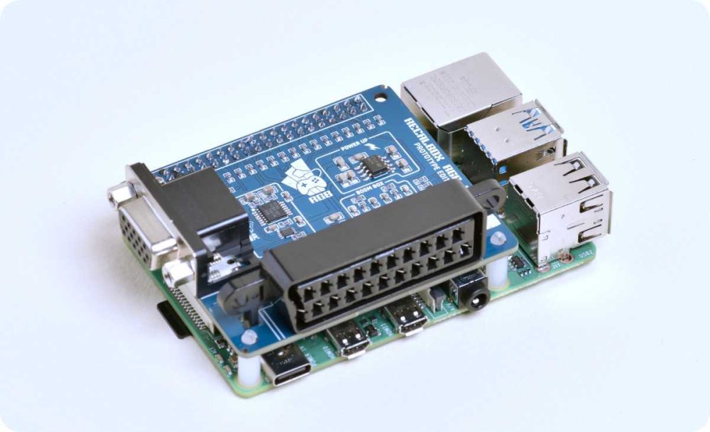 RGB Dual Recalbox board mounted on a Raspberry Pi with SCART and VGA connectors