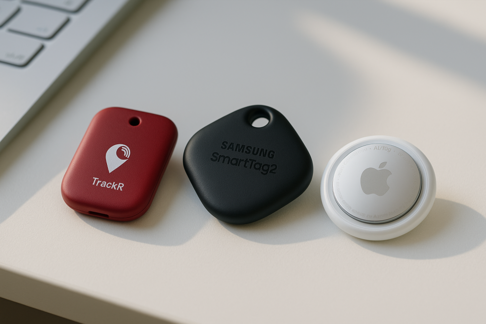 Seitenvergleich: Trackr.fr Tech, Apple AirTag, Samsung SmartTag2 und Tile Pro Bluetooth-Tracker